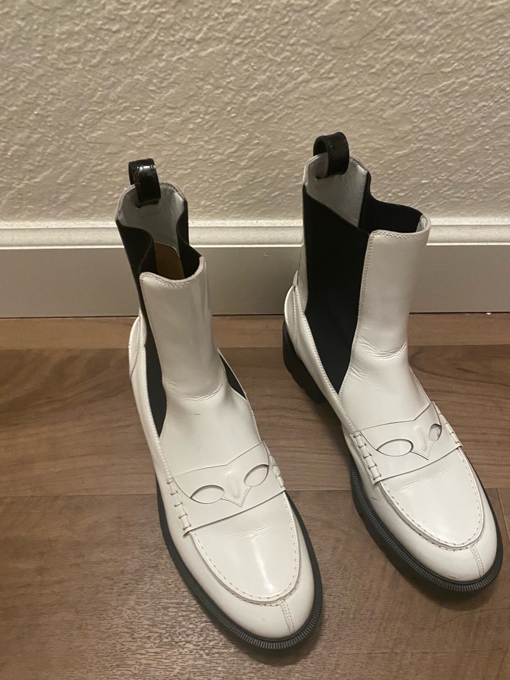 Christian Louboutin White and Black Leather Chukka Boots